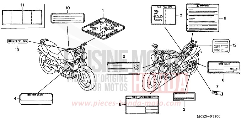 CAUTION LABEL for Hornet 900 NOIR (NH1) from 2003